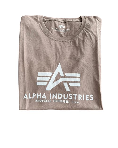 Alpha Industries Herren T-Shirt – Erdbraun mit großem Logoprint, Größe L
