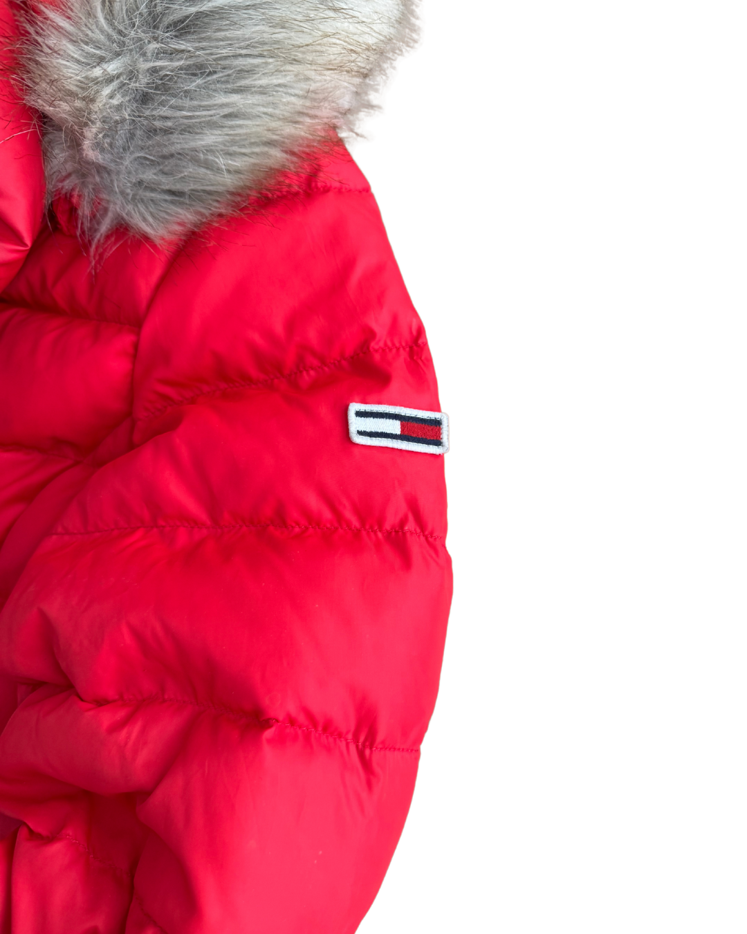 Tommy Jeans Damen Winterjacke – Rot, Größe S, mit abnehmbarer Kapuze