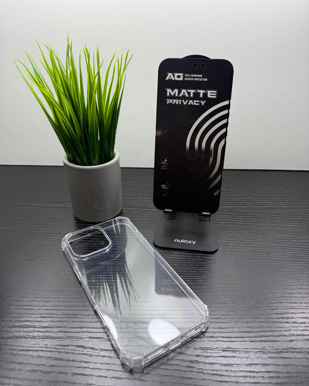 iPhone 16 Pro Max Silikonhülle – Transparent mit 2x Vollflächigem Displayschutz, Matt & Sichtschutz